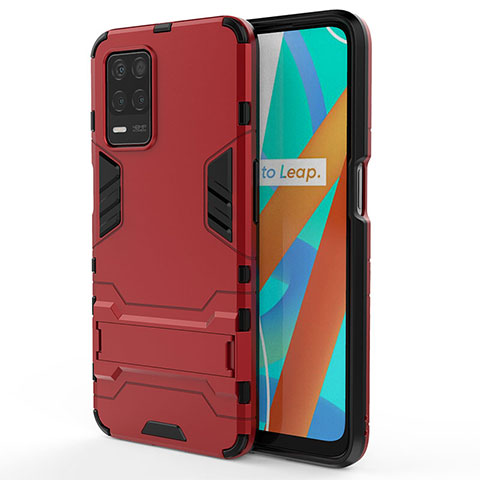 Funda Bumper Silicona y Plastico Mate Carcasa con Soporte KC1 para Realme 9 5G India Rojo