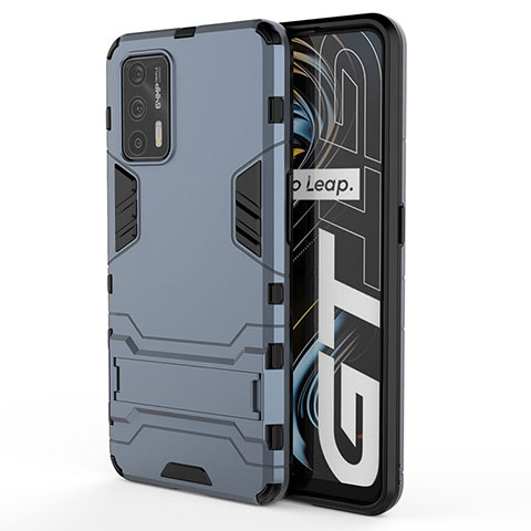 Funda Bumper Silicona y Plastico Mate Carcasa con Soporte KC1 para Realme Q3 Pro 5G Azul