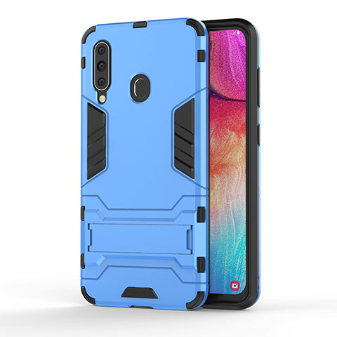 Funda Bumper Silicona y Plastico Mate Carcasa con Soporte KC1 para Samsung Galaxy A60 Azul Cielo