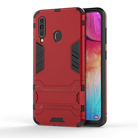 Funda Bumper Silicona y Plastico Mate Carcasa con Soporte KC1 para Samsung Galaxy A60 Rojo