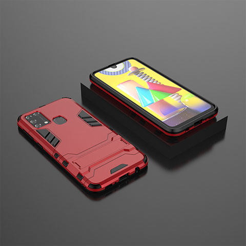 Funda Bumper Silicona y Plastico Mate Carcasa con Soporte KC1 para Samsung Galaxy M31 Prime Edition Rojo
