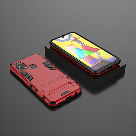 Funda Bumper Silicona y Plastico Mate Carcasa con Soporte KC1 para Samsung Galaxy M31 Rojo