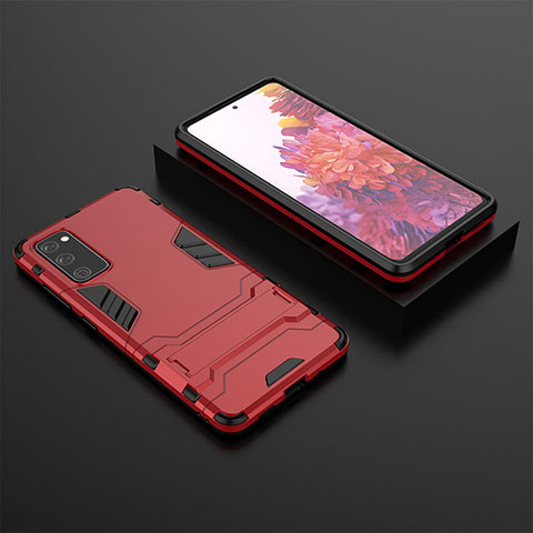 Funda Bumper Silicona y Plastico Mate Carcasa con Soporte KC1 para Samsung Galaxy S20 FE 5G Rojo
