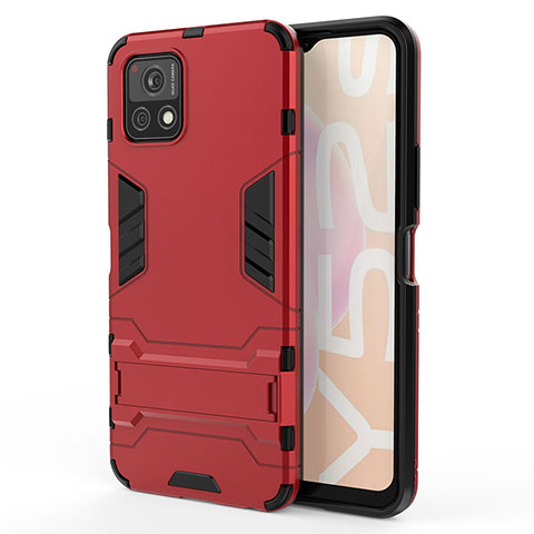 Funda Bumper Silicona y Plastico Mate Carcasa con Soporte KC1 para Vivo iQOO U3 5G Rojo