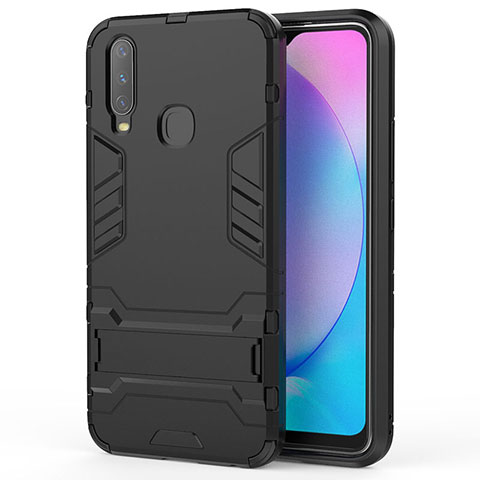 Funda Bumper Silicona y Plastico Mate Carcasa con Soporte KC1 para Vivo Y12 Negro