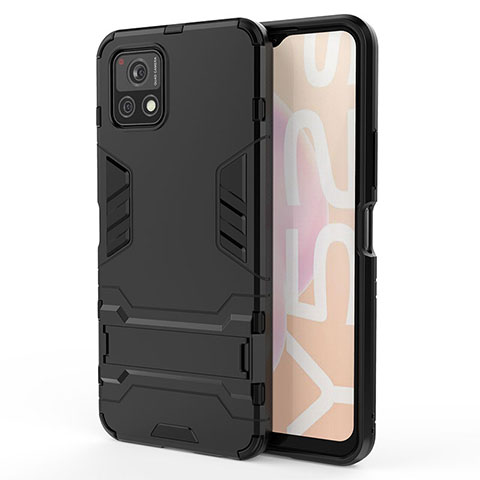 Funda Bumper Silicona y Plastico Mate Carcasa con Soporte KC1 para Vivo Y31s 5G Negro