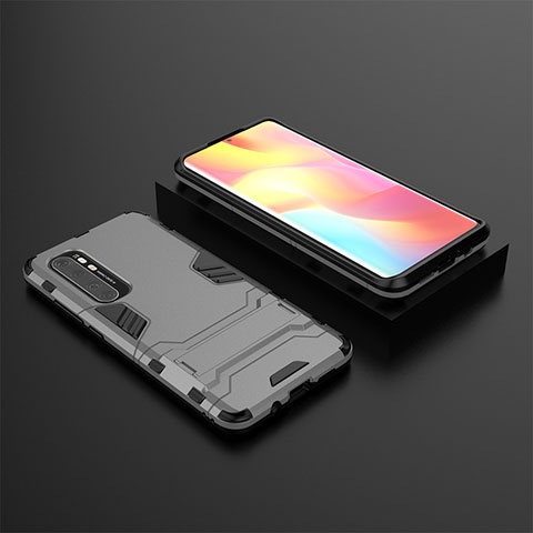 Funda Bumper Silicona y Plastico Mate Carcasa con Soporte KC1 para Xiaomi Mi Note 10 Lite Gris