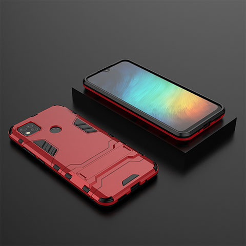 Funda Bumper Silicona y Plastico Mate Carcasa con Soporte KC1 para Xiaomi POCO C3 Rojo