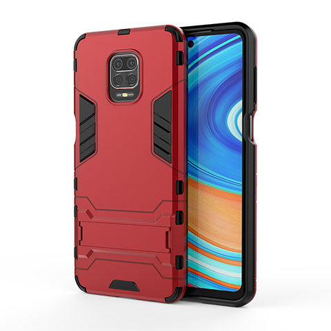 Funda Bumper Silicona y Plastico Mate Carcasa con Soporte KC1 para Xiaomi Poco M2 Pro Rojo