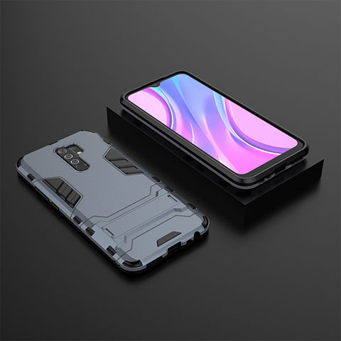 Funda Bumper Silicona y Plastico Mate Carcasa con Soporte KC1 para Xiaomi Redmi 9 Azul