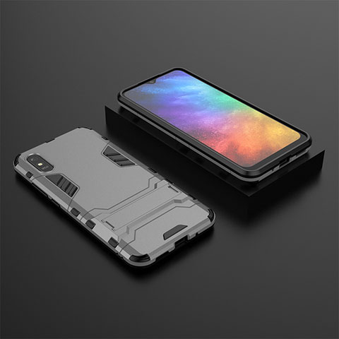 Funda Bumper Silicona y Plastico Mate Carcasa con Soporte KC1 para Xiaomi Redmi 9A Gris