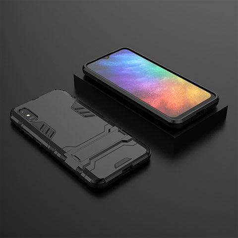 Funda Bumper Silicona y Plastico Mate Carcasa con Soporte KC1 para Xiaomi Redmi 9A Negro