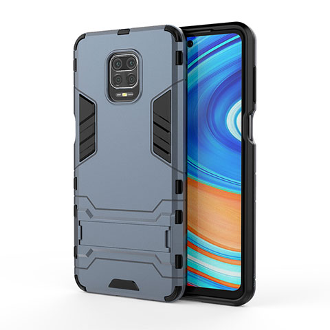 Funda Bumper Silicona y Plastico Mate Carcasa con Soporte KC1 para Xiaomi Redmi Note 9 Pro Azul