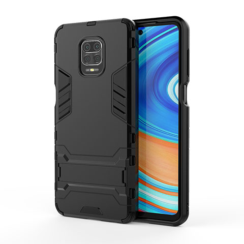 Funda Bumper Silicona y Plastico Mate Carcasa con Soporte KC1 para Xiaomi Redmi Note 9 Pro Max Negro