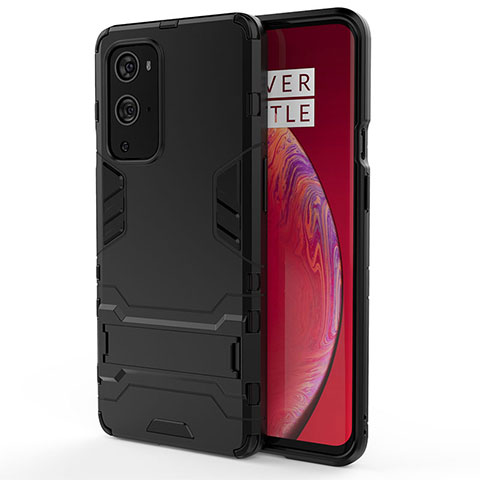 Funda Bumper Silicona y Plastico Mate Carcasa con Soporte KC2 para OnePlus 9 Pro 5G Negro