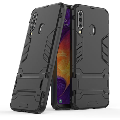 Funda Bumper Silicona y Plastico Mate Carcasa con Soporte KC2 para Samsung Galaxy A60 Negro