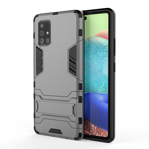 Funda Bumper Silicona y Plastico Mate Carcasa con Soporte KC2 para Samsung Galaxy A71 4G A715 Gris