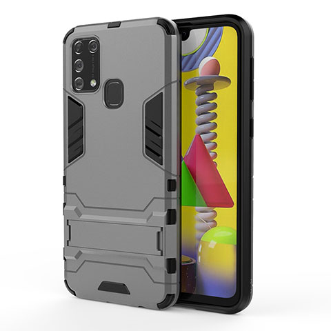 Funda Bumper Silicona y Plastico Mate Carcasa con Soporte KC2 para Samsung Galaxy M31 Prime Edition Gris