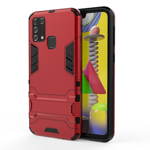 Funda Bumper Silicona y Plastico Mate Carcasa con Soporte KC2 para Samsung Galaxy M31 Prime Edition Rojo