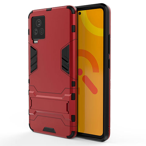 Funda Bumper Silicona y Plastico Mate Carcasa con Soporte KC2 para Vivo iQOO 7 Legend 5G Rojo