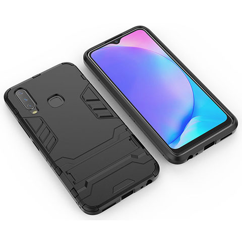 Funda Bumper Silicona y Plastico Mate Carcasa con Soporte KC2 para Vivo Y3s Negro