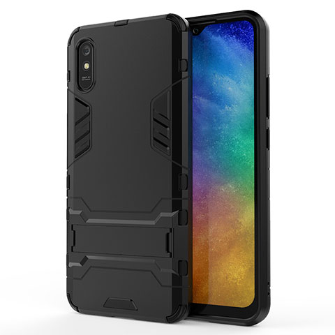 Funda Bumper Silicona y Plastico Mate Carcasa con Soporte KC2 para Xiaomi Redmi 9A Negro