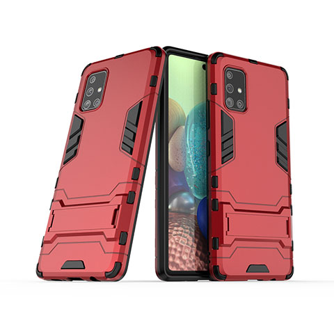 Funda Bumper Silicona y Plastico Mate Carcasa con Soporte KC3 para Samsung Galaxy A71 5G Rojo