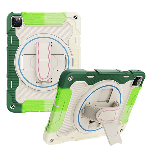 Funda Bumper Silicona y Plastico Mate Carcasa con Soporte L01 para Apple iPad Pro 11 (2022) Verde