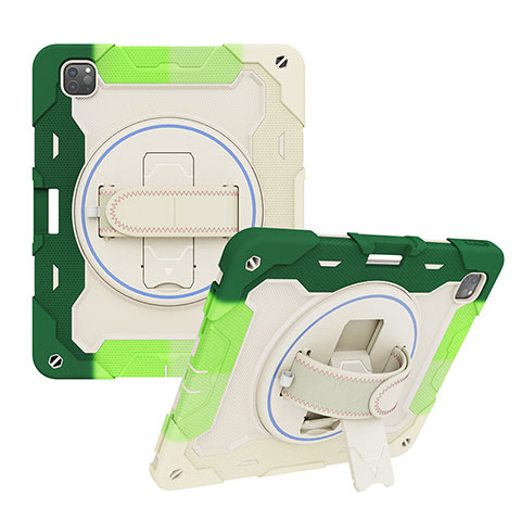 Funda Bumper Silicona y Plastico Mate Carcasa con Soporte L01 para Apple iPad Pro 12.9 (2021) Verde