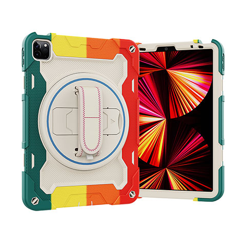 Funda Bumper Silicona y Plastico Mate Carcasa con Soporte L03 para Apple iPad Pro 11 (2022) Rojo