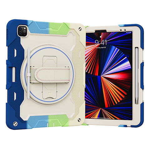 Funda Bumper Silicona y Plastico Mate Carcasa con Soporte L03 para Apple iPad Pro 12.9 (2021) Azul