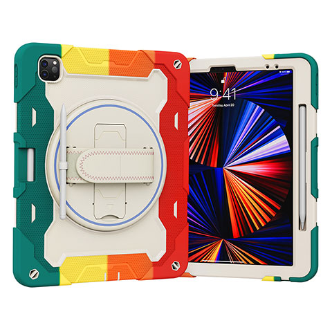 Funda Bumper Silicona y Plastico Mate Carcasa con Soporte L03 para Apple iPad Pro 12.9 (2022) Rojo