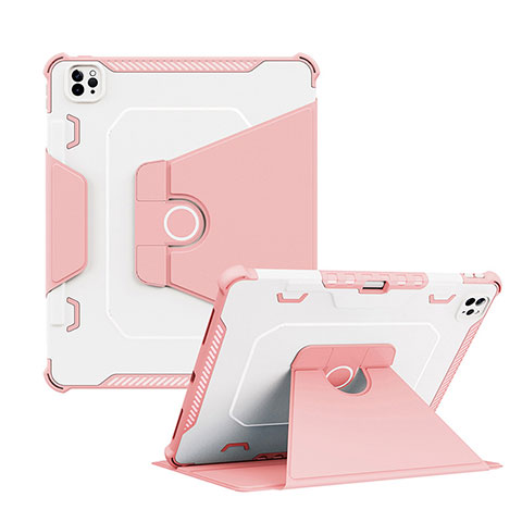 Funda Bumper Silicona y Plastico Mate Carcasa con Soporte L04 para Apple iPad Pro 12.9 (2021) Rosa