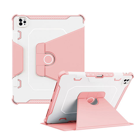 Funda Bumper Silicona y Plastico Mate Carcasa con Soporte L04 para Apple iPad Pro 12.9 (2022) Rosa