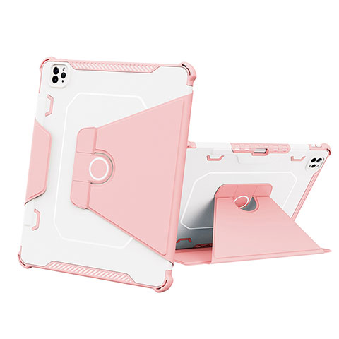 Funda Bumper Silicona y Plastico Mate Carcasa con Soporte L05 para Apple iPad Pro 12.9 (2022) Rosa