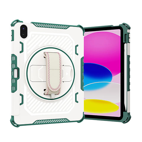 Funda Bumper Silicona y Plastico Mate Carcasa con Soporte L06 para Apple iPad 10.9 (2022) Verde