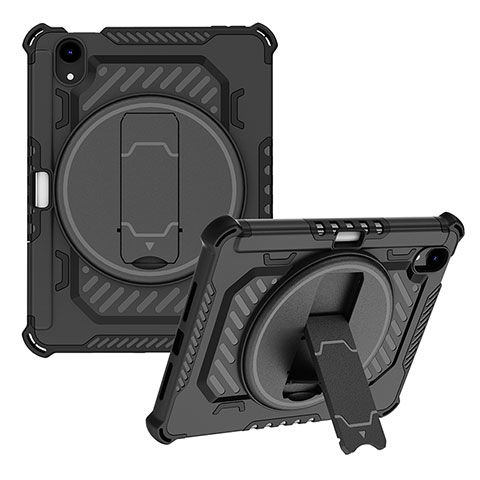 Funda Bumper Silicona y Plastico Mate Carcasa con Soporte L06 para Apple iPad Mini 6 Negro