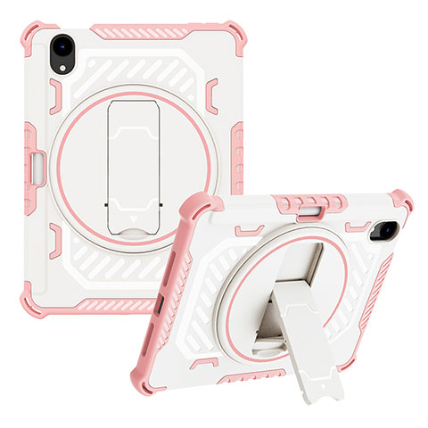 Funda Bumper Silicona y Plastico Mate Carcasa con Soporte L06 para Apple iPad Mini 6 Oro Rosa