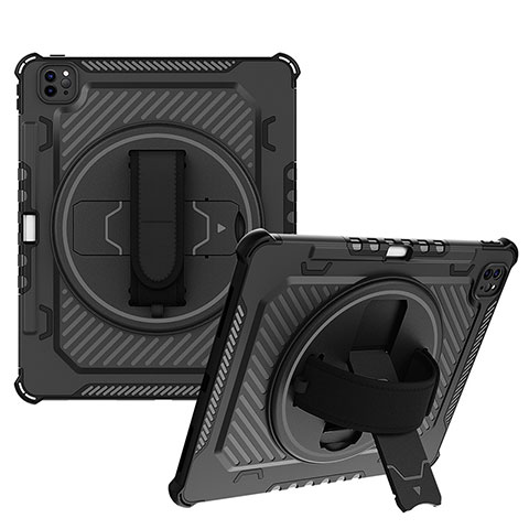 Funda Bumper Silicona y Plastico Mate Carcasa con Soporte L06 para Apple iPad Pro 12.9 (2021) Negro