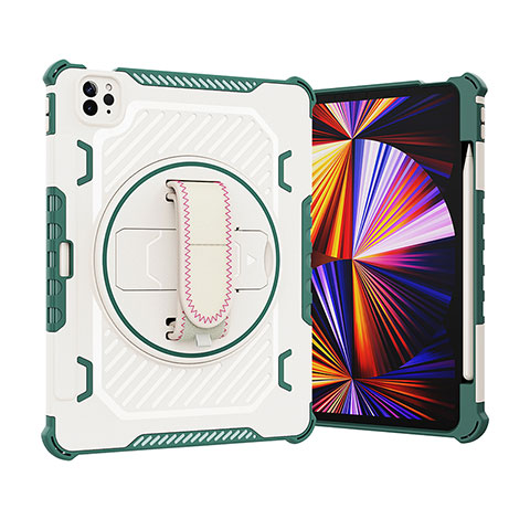 Funda Bumper Silicona y Plastico Mate Carcasa con Soporte L07 para Apple iPad Pro 11 (2022) Verde