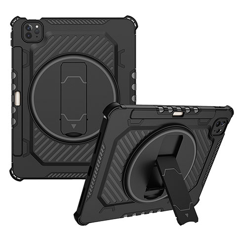 Funda Bumper Silicona y Plastico Mate Carcasa con Soporte L08 para Apple iPad Pro 11 (2021) Negro