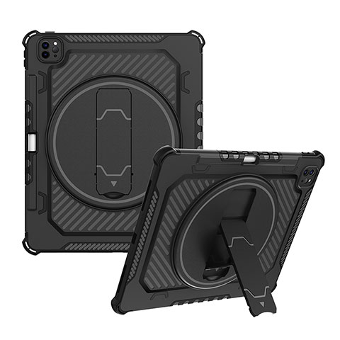 Funda Bumper Silicona y Plastico Mate Carcasa con Soporte L08 para Apple iPad Pro 12.9 (2022) Negro