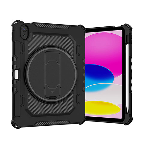 Funda Bumper Silicona y Plastico Mate Carcasa con Soporte L09 para Apple iPad 10.9 (2022) Negro