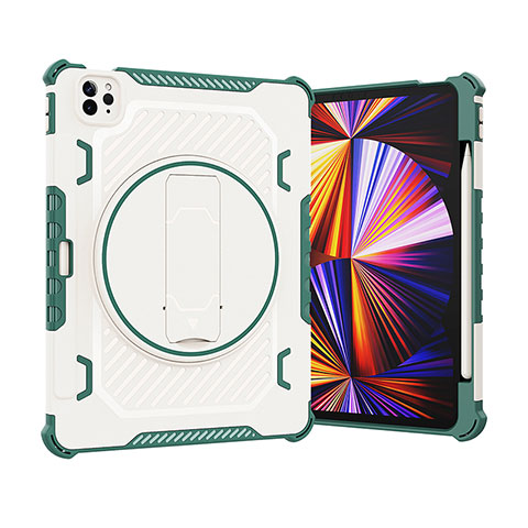 Funda Bumper Silicona y Plastico Mate Carcasa con Soporte L09 para Apple iPad Pro 11 (2021) Verde