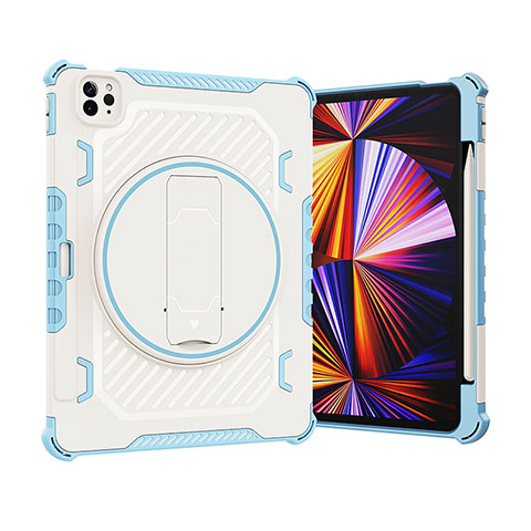 Funda Bumper Silicona y Plastico Mate Carcasa con Soporte L09 para Apple iPad Pro 11 (2022) Azul