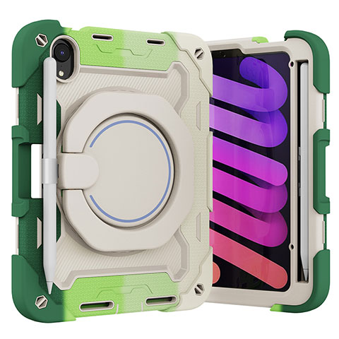 Funda Bumper Silicona y Plastico Mate Carcasa con Soporte L10 para Apple iPad Mini 6 Verde