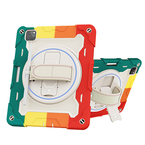 Funda Bumper Silicona y Plastico Mate Carcasa con Soporte L10 para Apple iPad Pro 11 (2022) Rojo