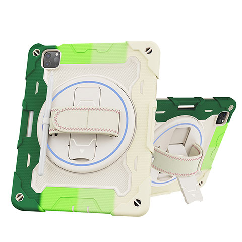 Funda Bumper Silicona y Plastico Mate Carcasa con Soporte L10 para Apple iPad Pro 11 (2022) Verde