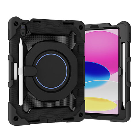 Funda Bumper Silicona y Plastico Mate Carcasa con Soporte L11 para Apple iPad 10.9 (2022) Negro