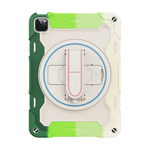 Funda Bumper Silicona y Plastico Mate Carcasa con Soporte L11 para Apple iPad Pro 11 (2020) Verde